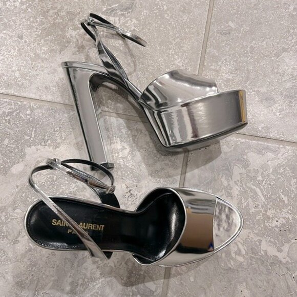 Saint Laurent Jodie Platform Sandals in Metallic Silver, Size 41 NEW +2 DustBags - Picture 8 of 16